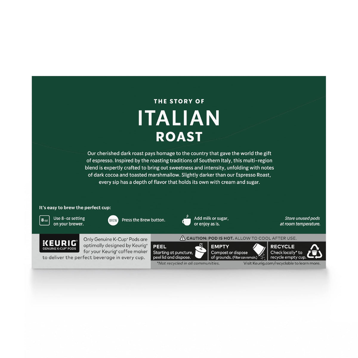 Starbucks Italian Roast K-Cup box display with 100% Arabica beans