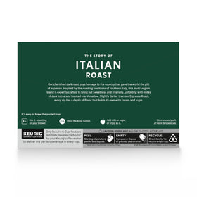 Starbucks Italian Roast K-Cup box display with 100% Arabica beans