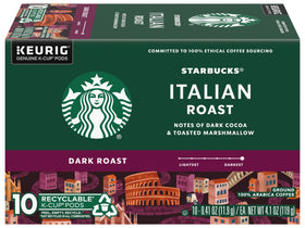 Starbucks Italian Roast box back shows pack details and coffee notes.