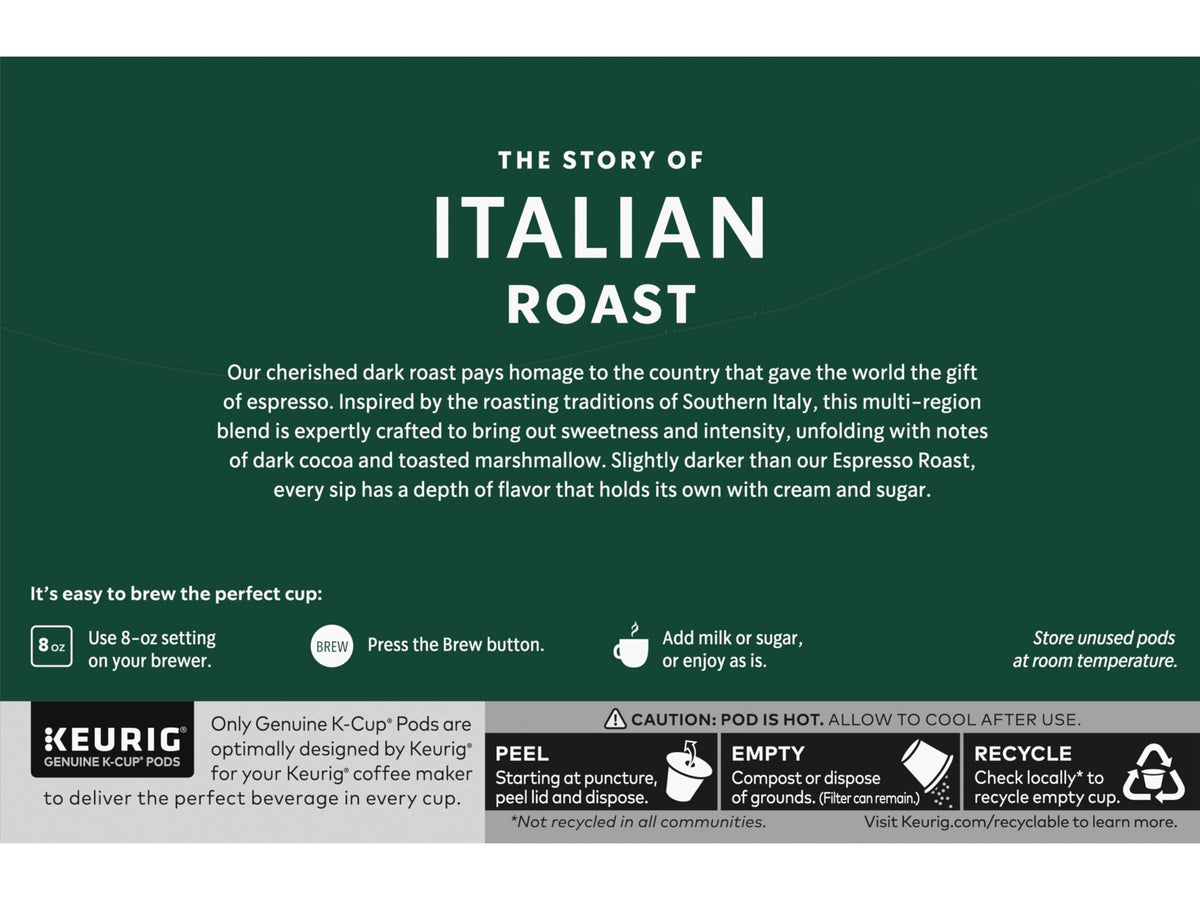 Pouring hot water over Starbucks Italian Roast yields a bold, smooth cup.