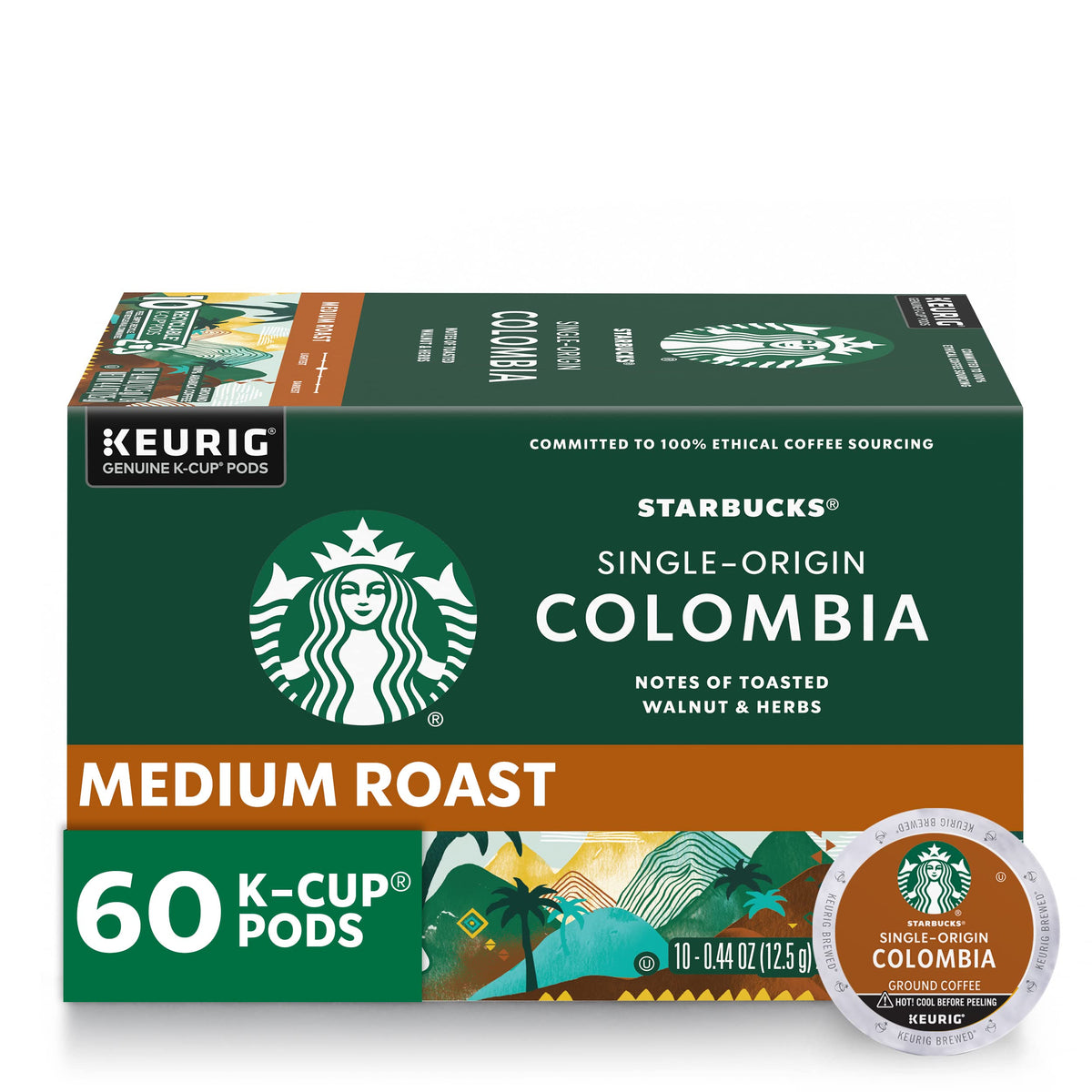 Starbucks K-Cup Colombia medium roast pods for quick, consistent brews.