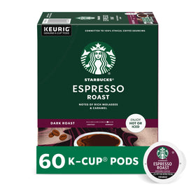 Starbucks K-Cup Espresso Roast pods in a box — convenient cafe-style brews at home.