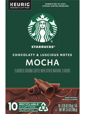 Starbucks K-Cup Mocha cup being prepared, a fragrant aroma rising.