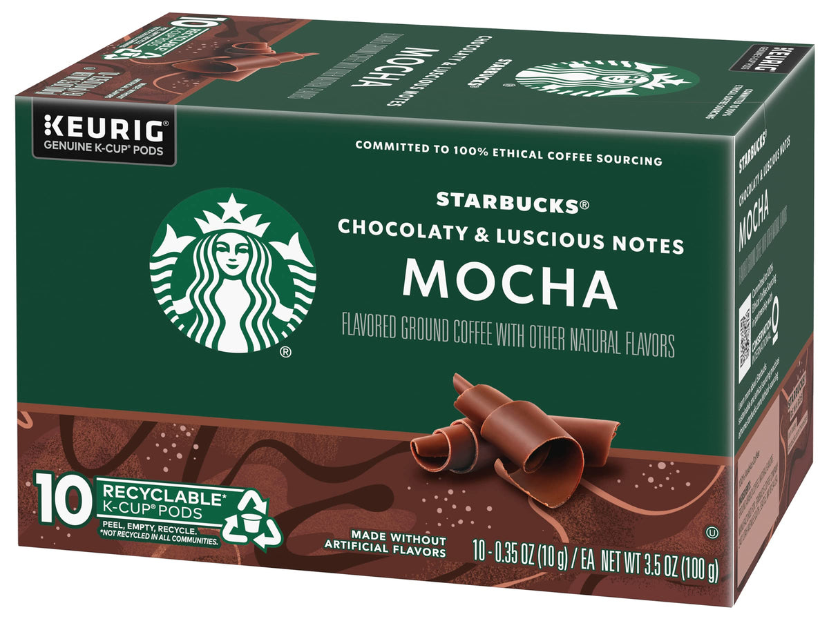 Starbucks K-Cup Mocha mug with steam, inviting aroma.