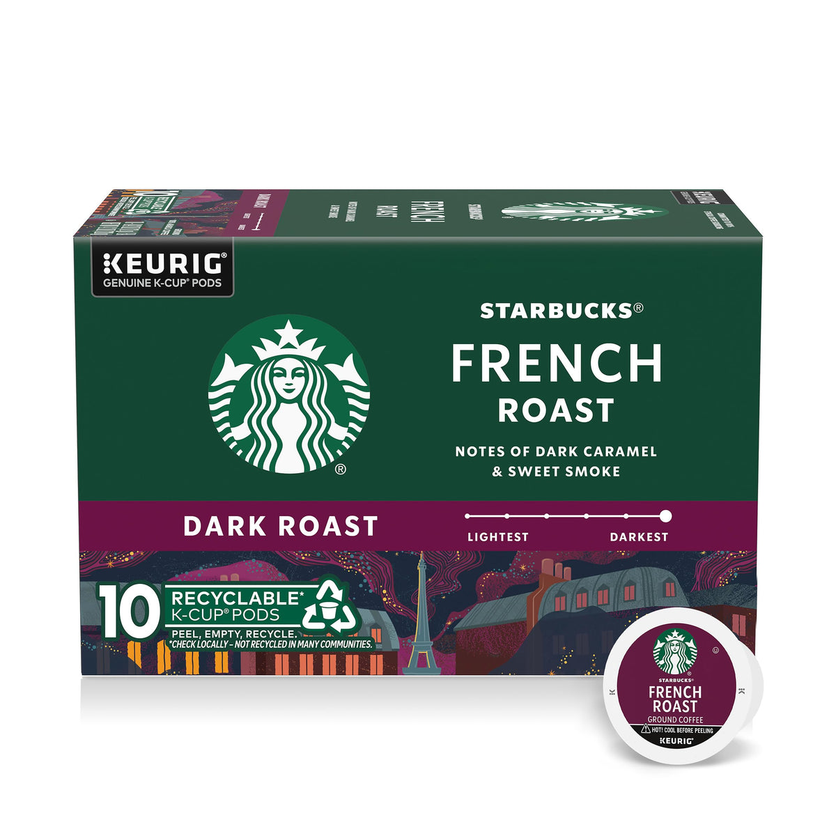 Starbucks French Roast K-Cup pods delivering bold flavor at home.