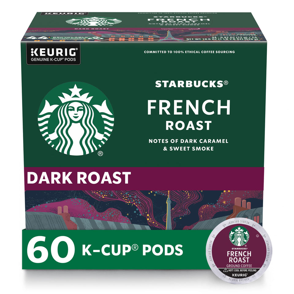 Starbucks K-Cup French Roast packaging highlights bold flavor for home brewing
