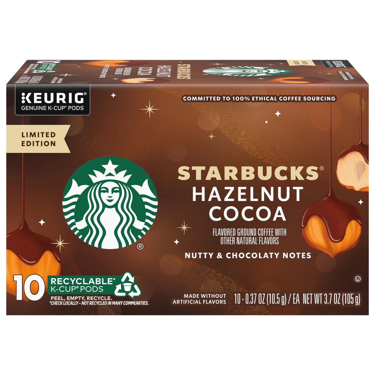 Starbucks K-Cup Pods Hazelnut Cocoa deliver a cozy aroma for festive mornings.