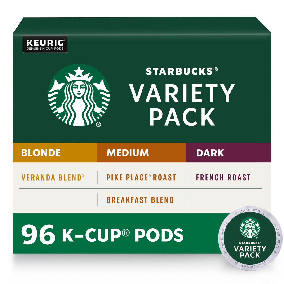 Starbucks variety-pack front view with four roasts for hot or iced coffee