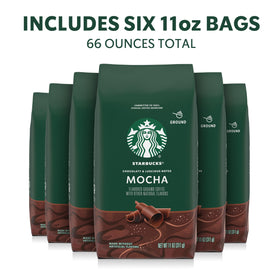 Starbucks Mocha flavored coffee label closeup highlighting aroma and approachable daily treat.