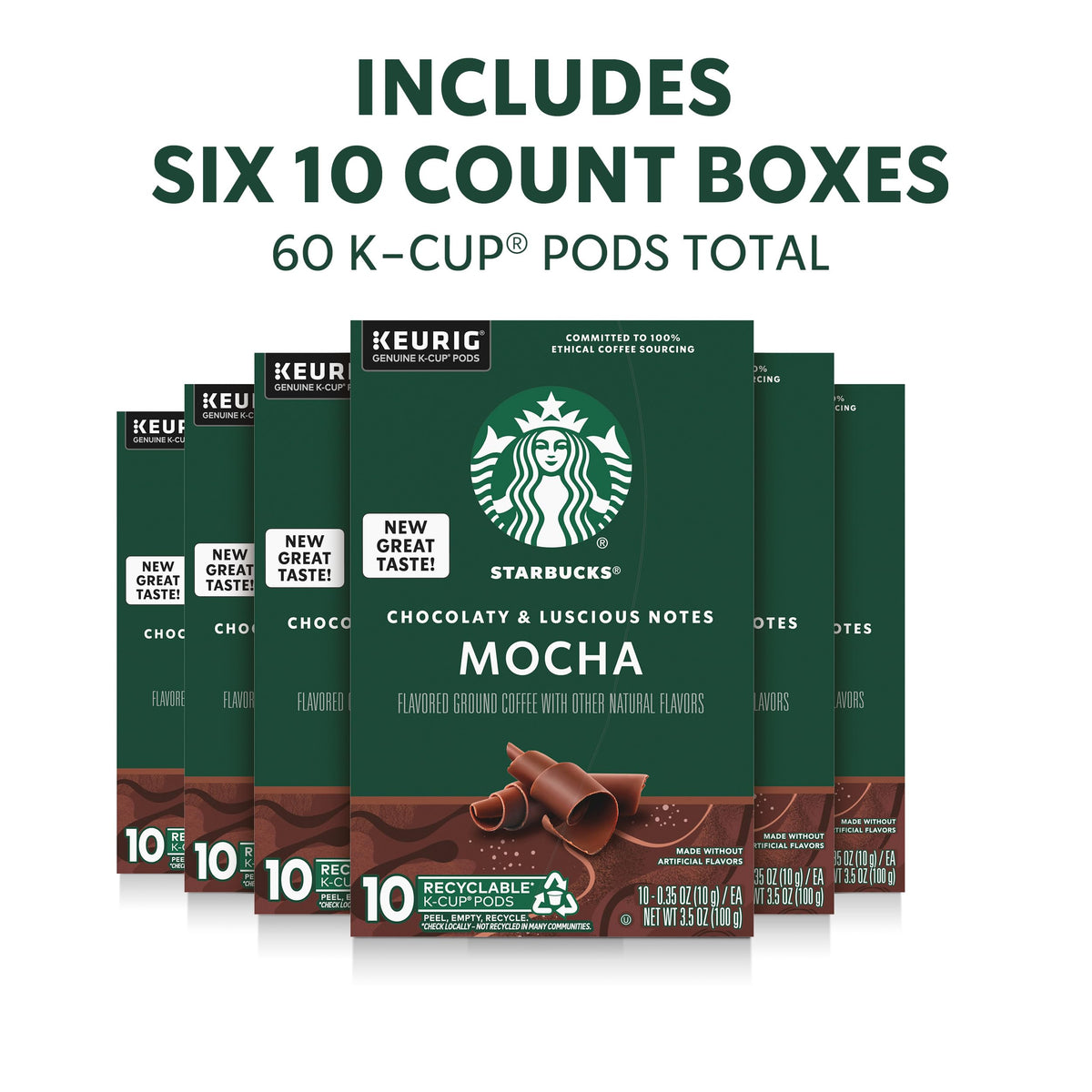 Close-up of Starbucks Mocha K-Cup pods with label, ideal for reliable flavor at home.