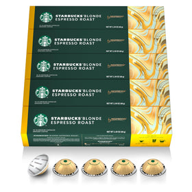Starbucks by Nespresso Blonde Espresso capsules close-up highlighting smooth, sweet notes for morning espresso