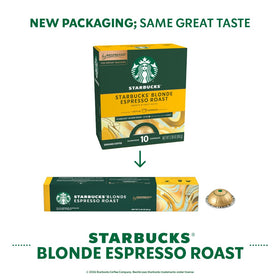 Starbucks by Nespresso Blonde Espresso packaging on a kitchen counter ready for quick brewing