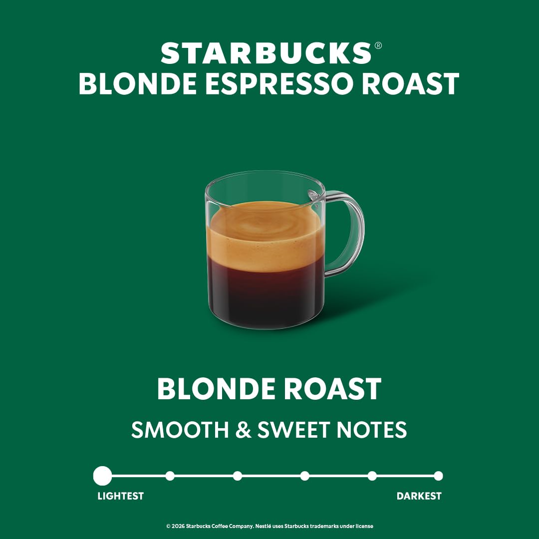 Starbucks by Nespresso Blonde Espresso pod close-up shows aluminum capsule design and recyclability