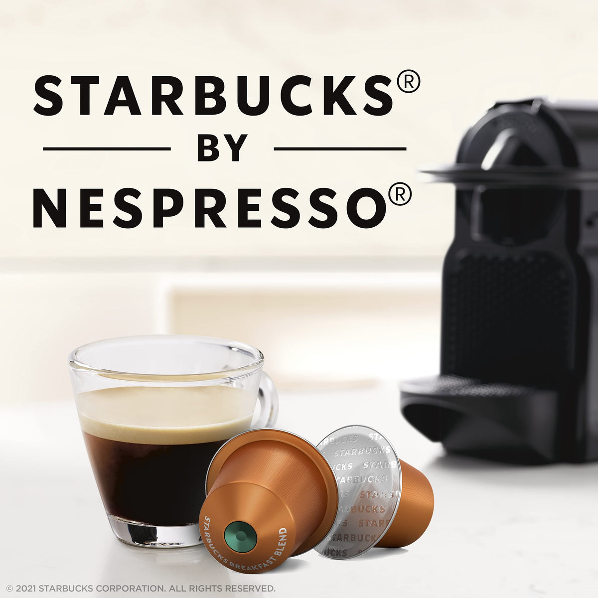 Starbucks Breakfast Blend pod close-up, premium Arabica for a smoother cup.