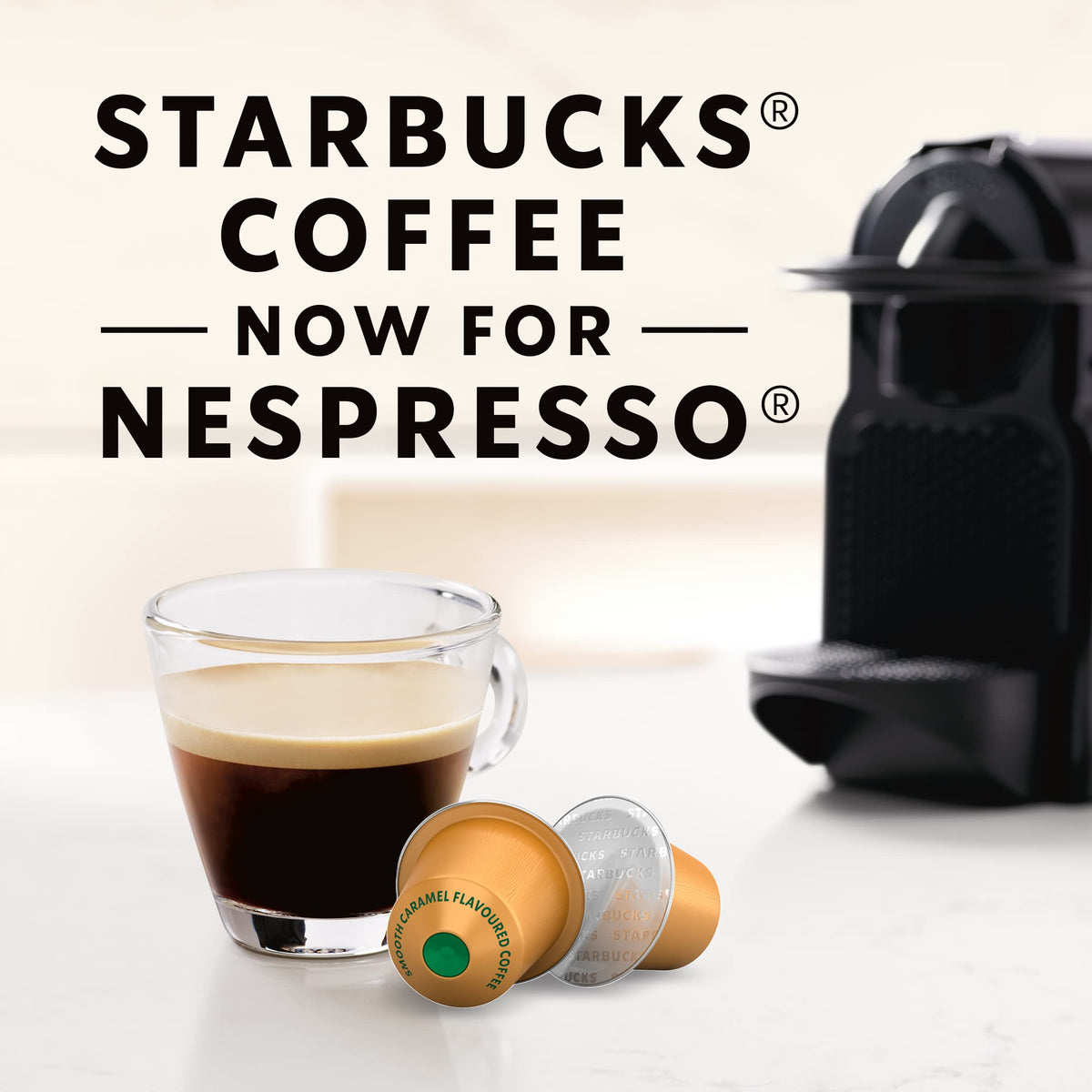 Starbucks by Nespresso cup pouring caramel-flavored espresso