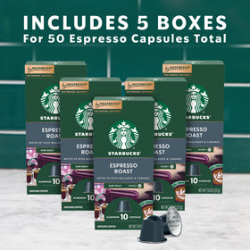 Starbucks Nespresso dark roast pods close-up with glossy aluminum capsules