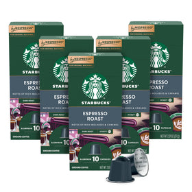 Starbucks Nespresso dark roast pods packaging highlighting sustainability and bold aroma