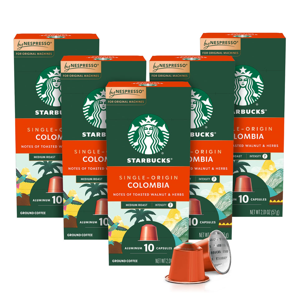 Starbucks Nespresso Colombia pods in original-line packaging for fresh espresso