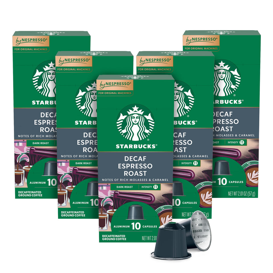 Starbucks Nespresso Original Line decaf espresso pods package for bold caffeine-free mornings.