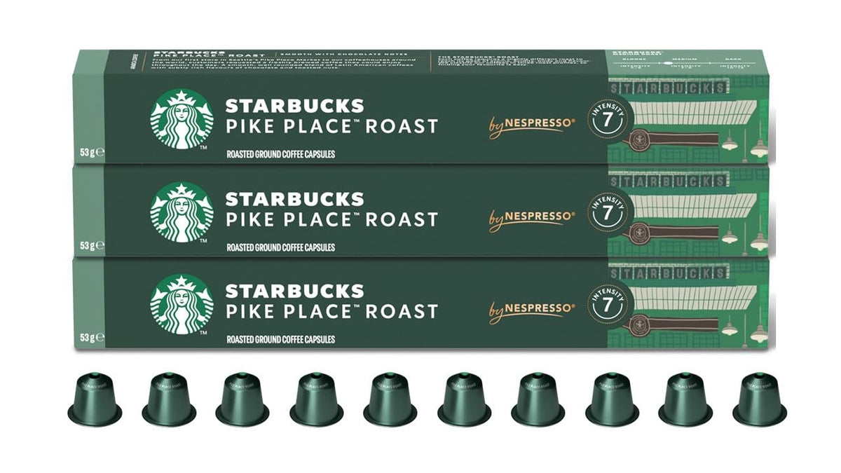 Starbucks by Nespresso Pike Place capsules displayed in a 30-count box for daily use