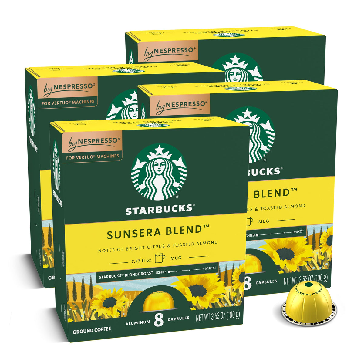 Starbucks Sunsera pack shot showing 32 pods for easy daily brewing.