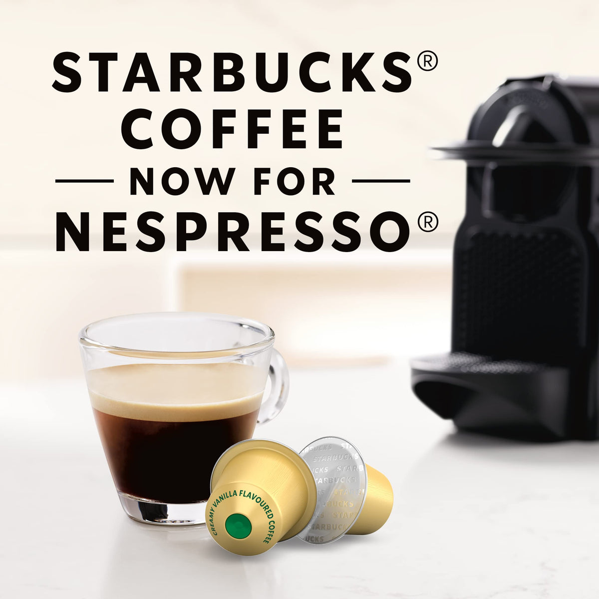 Starbucks by Nespresso vanilla pods in cup, espresso shot with vanilla notes.