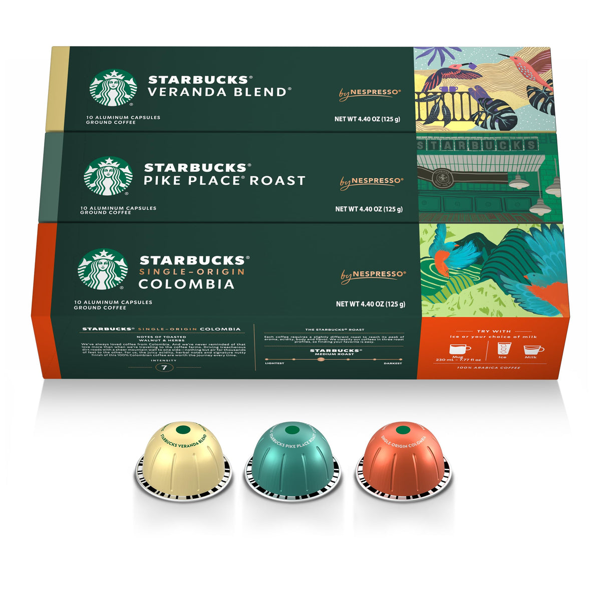 Starbucks by Nespresso Vertuo box front highlights home coffee variety.