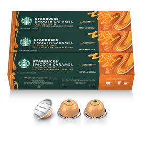 Starbucks by Nespresso Vertuo caramel capsules box for at-home indulgence and convenience.