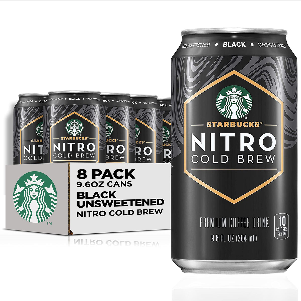 Starbucks Nitro Cold Brew Black Unsweetened can poured for a velvety iced coffee