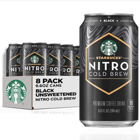 Starbucks Nitro Cold Brew Black Unsweetened can poured for a velvety iced coffee