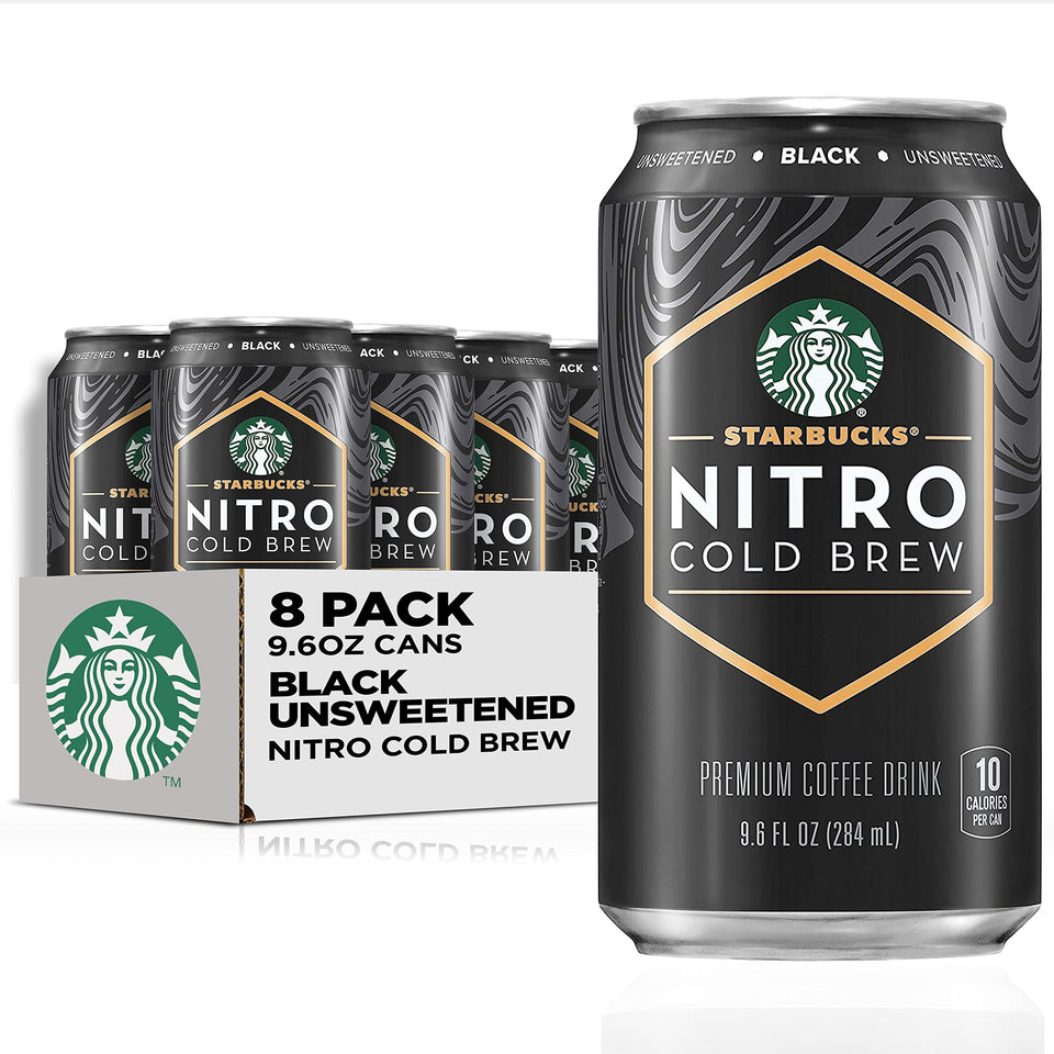 Starbucks Nitro Cold Brew Black Unsweetened can poured for a velvety iced coffee