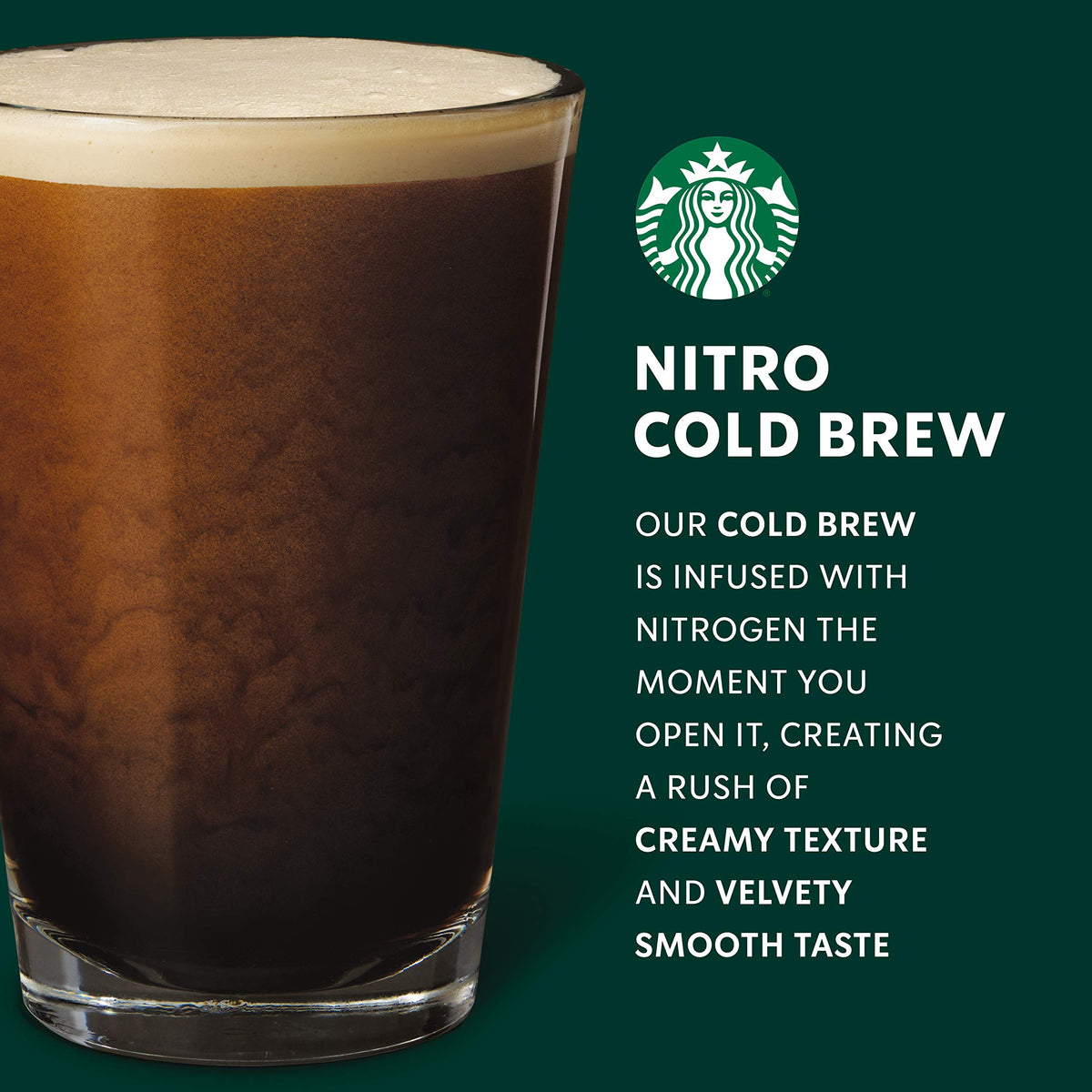 Starbucks Nitro Cold Brew Dark Cocoa Sweet Cream can poured for rich chocolate undertones