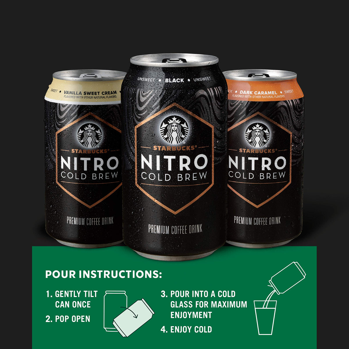 Starbucks Nitro Cold Brew Splash of Sweet Cream can pour for silky coffee