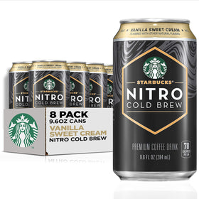 Starbucks Nitro Cold Brew Vanilla Sweet Cream can, ready for an on-the-go smooth caffeine boost.