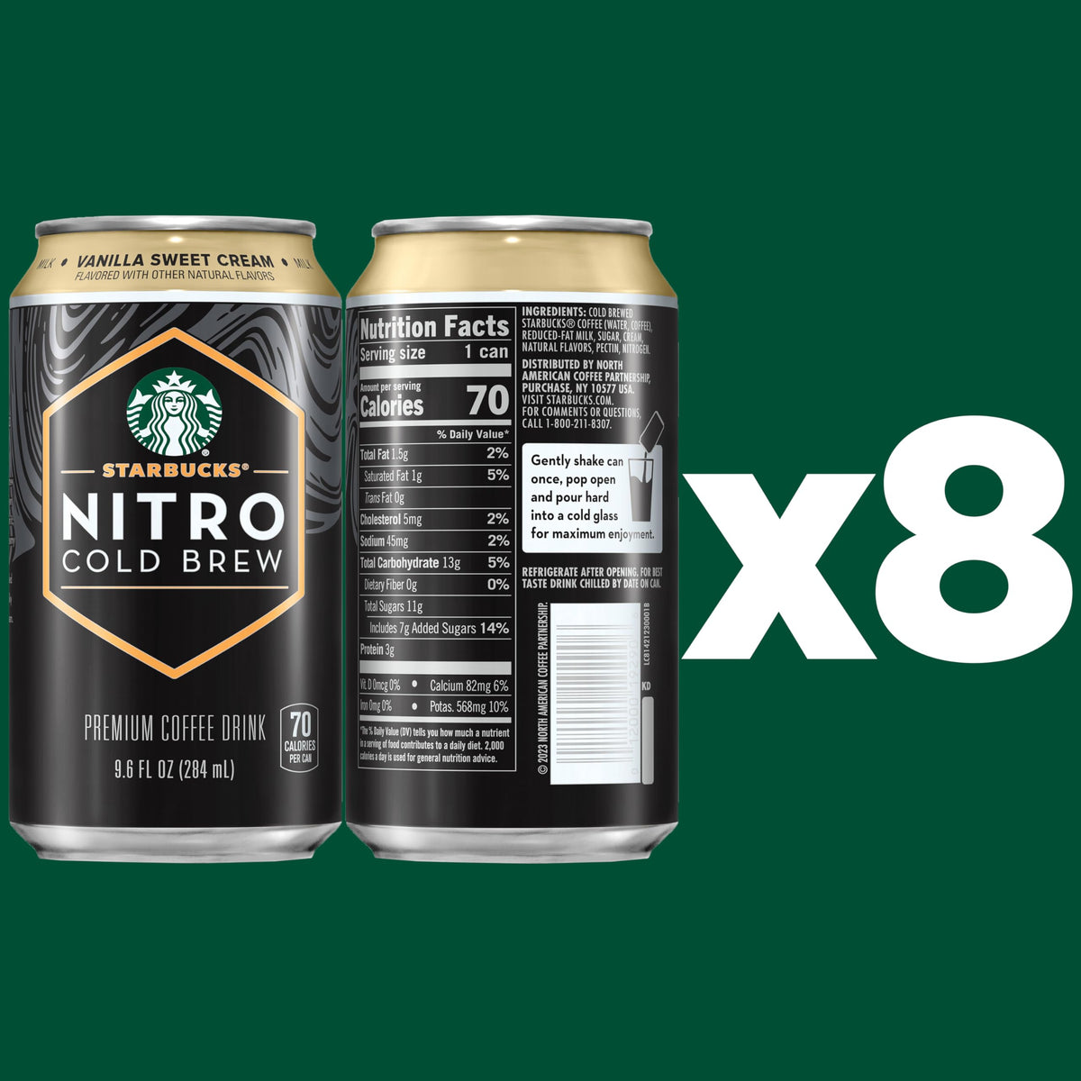 Pouring Starbucks Nitro Cold Brew Vanilla Sweet Cream into a glass reveals creamy, velvety texture.