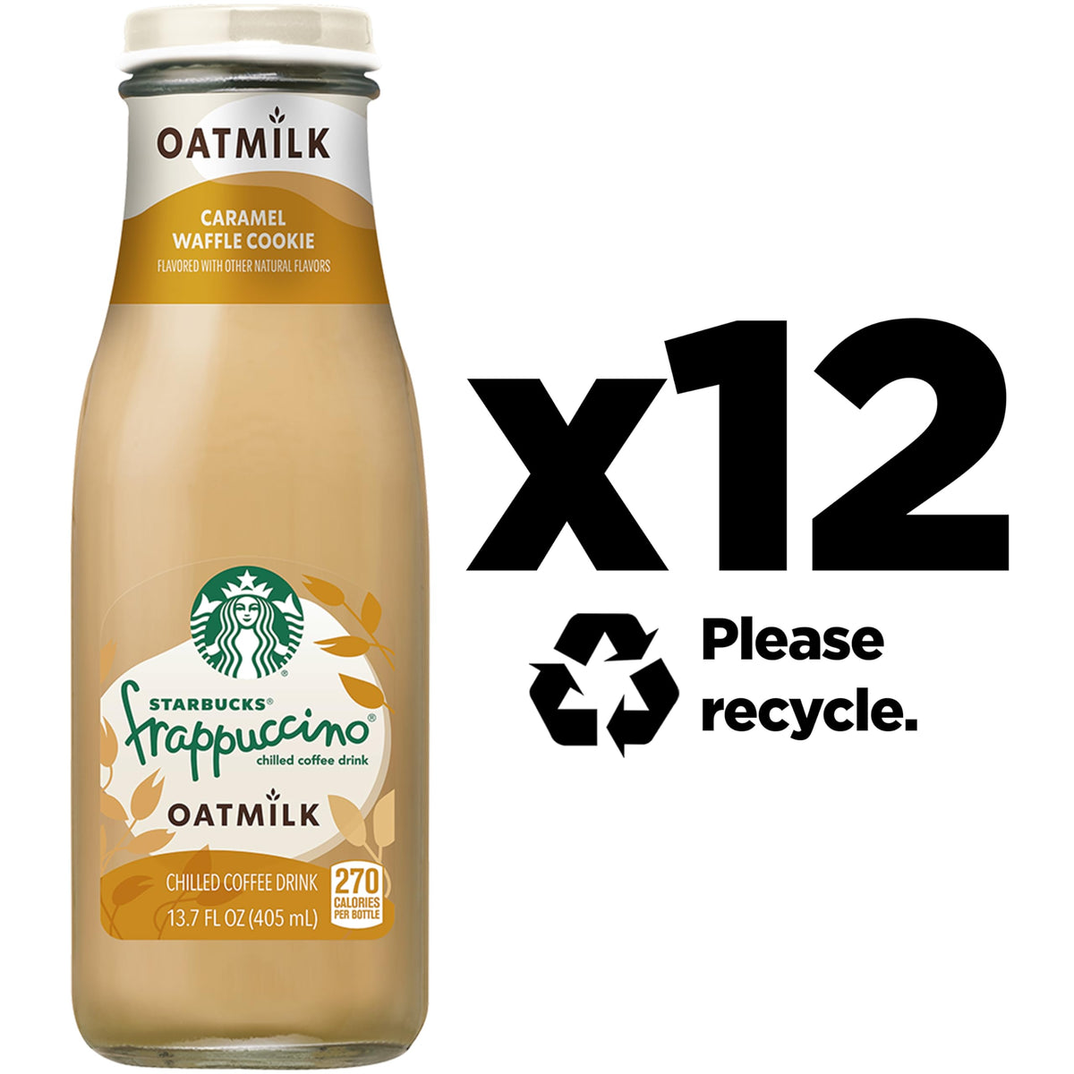 Starbucks Oatmilk Frappuccino Caramel Waffle Cookie bottle back view showing size