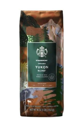 Starbucks Organic Yukon Blend coffee beans show earthy tones, ideal for drip or pour-over