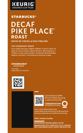 Starbucks Pike Place Decaf Keurig brewer setup with cups, quick morning caffeine ritual.