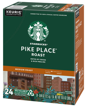 Starbucks Pike Place breakfast setup with kettle and mug