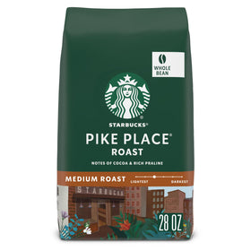 Starbucks Pike Place Roast 28oz bag of premium whole beans ready for home brewing.