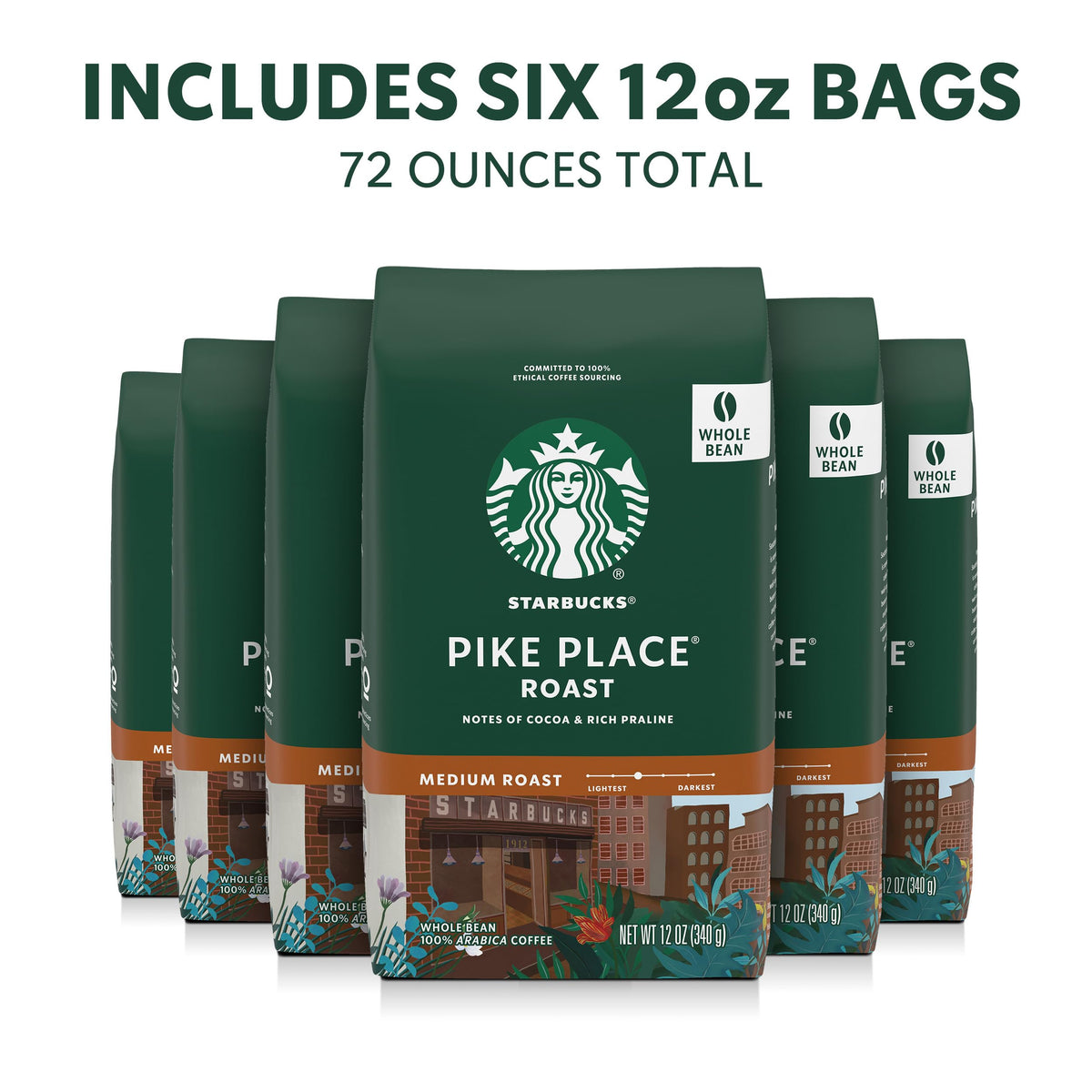 Starbucks Pike Place Roast bag with label, ideal pantry storage.