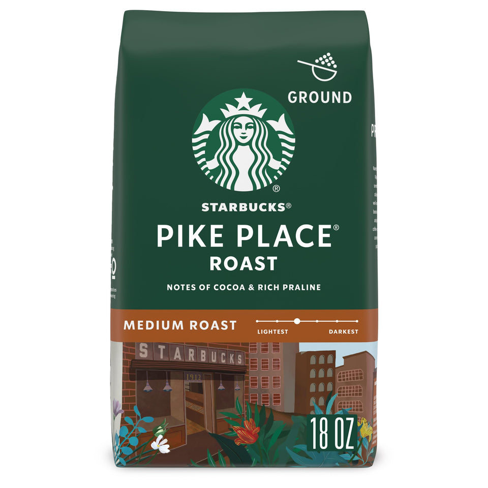Starbucks Pike Place Roast ground coffee bag 18 oz for home brewing