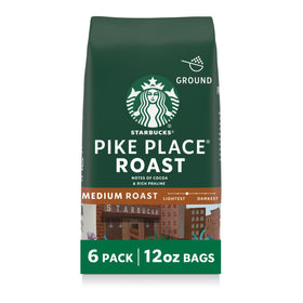 Starbucks Pike Place Roast ground coffee packaging ideal for home brewing