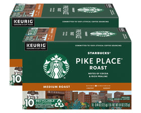Starbucks Pike Place Roast K-Cups 10-count 2-pack for quick mornings.