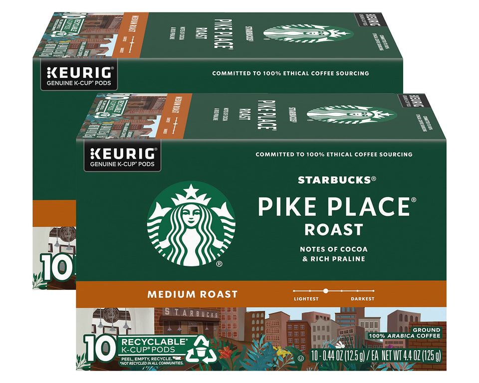 Starbucks Pike Place Roast K-Cups 10-count 2-pack for quick mornings.
