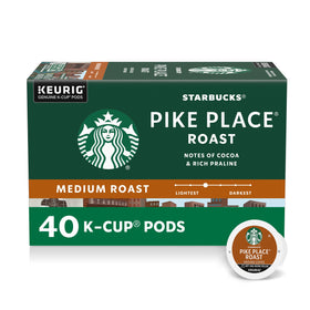Starbucks Pike Place Roast K-Cup box for Keurig brewers delivers balanced flavor.