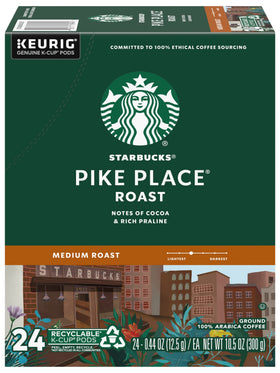 Starbucks Pike Place Roast K-Cups Boxes highlight easy, two-box convenience.