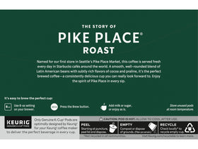 Starbucks Pike Place Roast K-Cups packaging illustration emphasizes grab-and-go convenience.