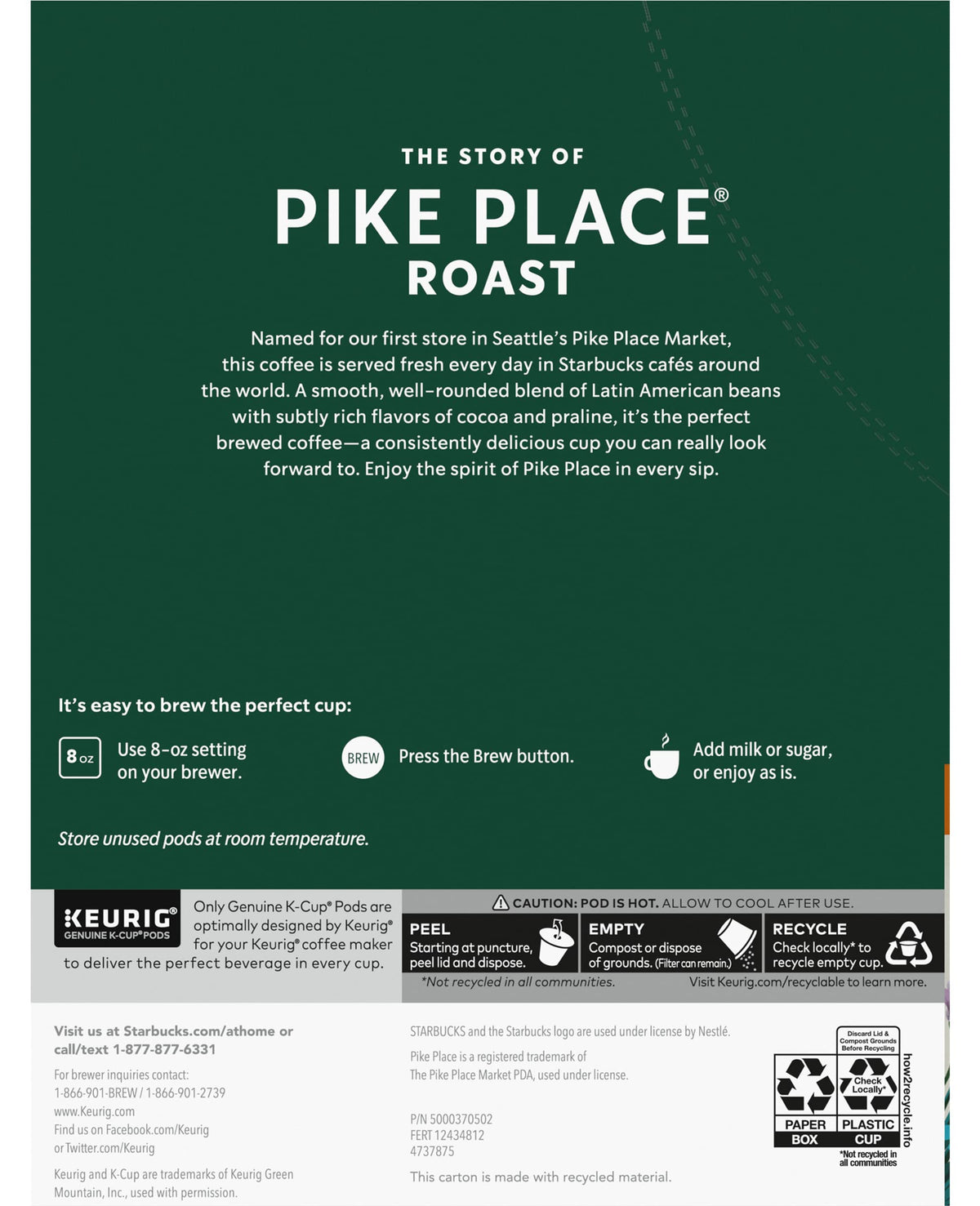Starbucks Pike Place Roast K-Cups ready for quick brewing in a kitchen