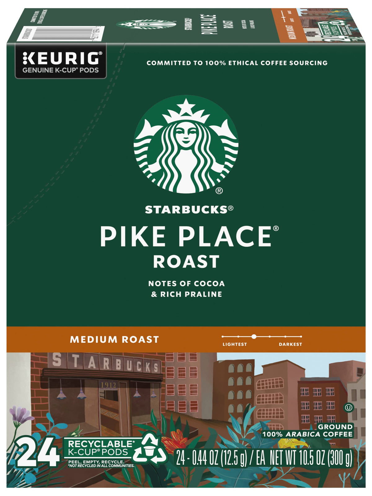 Starbucks Pike Place Roast K-Cups with sealed lids for fresh flavor